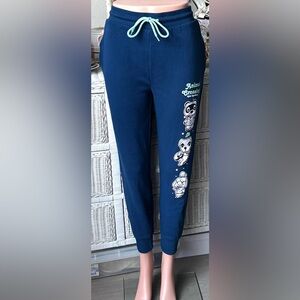 Animal Crossing Joggers Cotton sweatpants Fleece Lined Tapered Legs Blue Size L